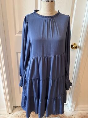 NWT blue  long sleeve highly detailed dress